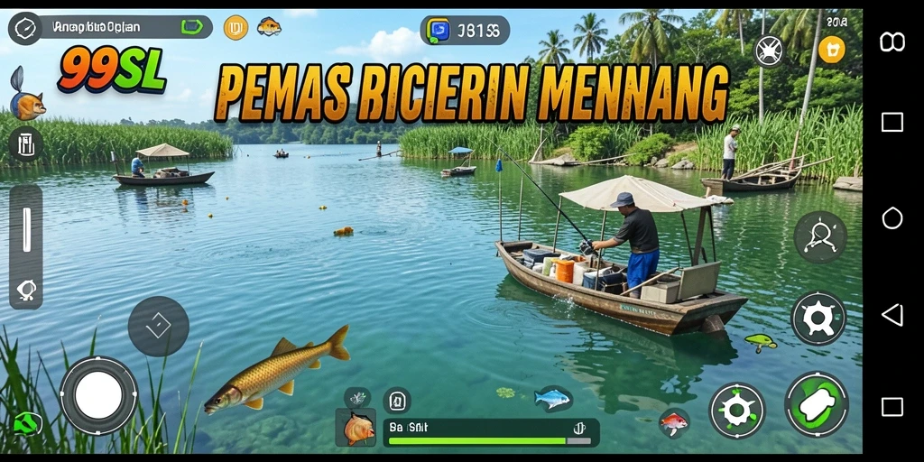 Tampilan layar permainan memancing yang menarik dan penuh warna.