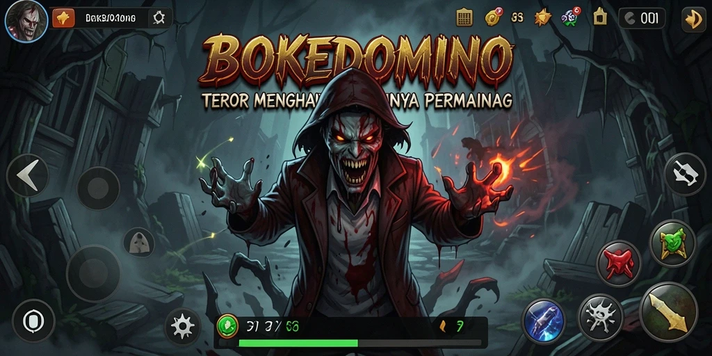 Screenshot gameplay BOKEDOMINO yang menakutkan dan penuh ketegangan.