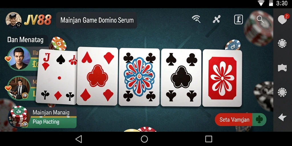 Tampilan gameplay seru pada aplikasi JV88 menunjukkan keseruan permainan domino.