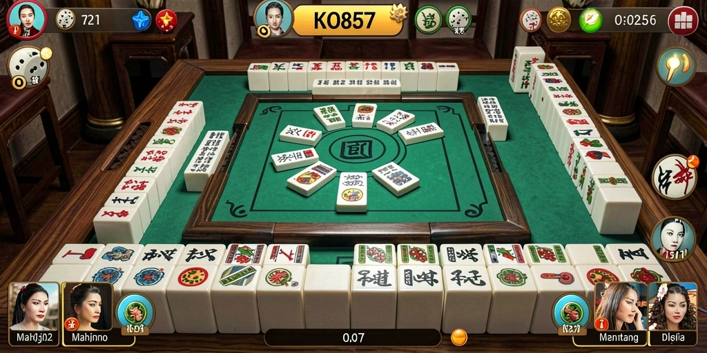 Tampilan gameplay seru KO857 dalam permainan Mahjong.
