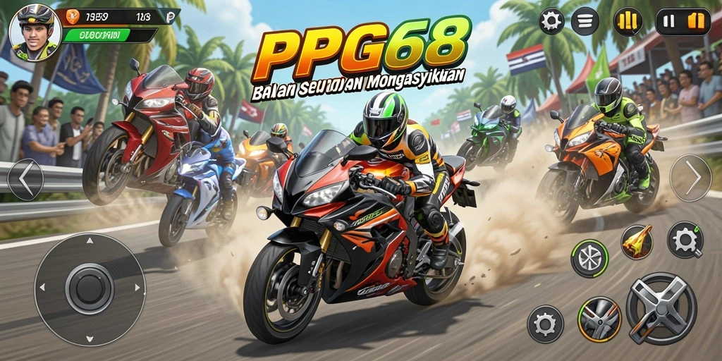 Tampilan balapan motor PGG68 yang seru dan dinamis.