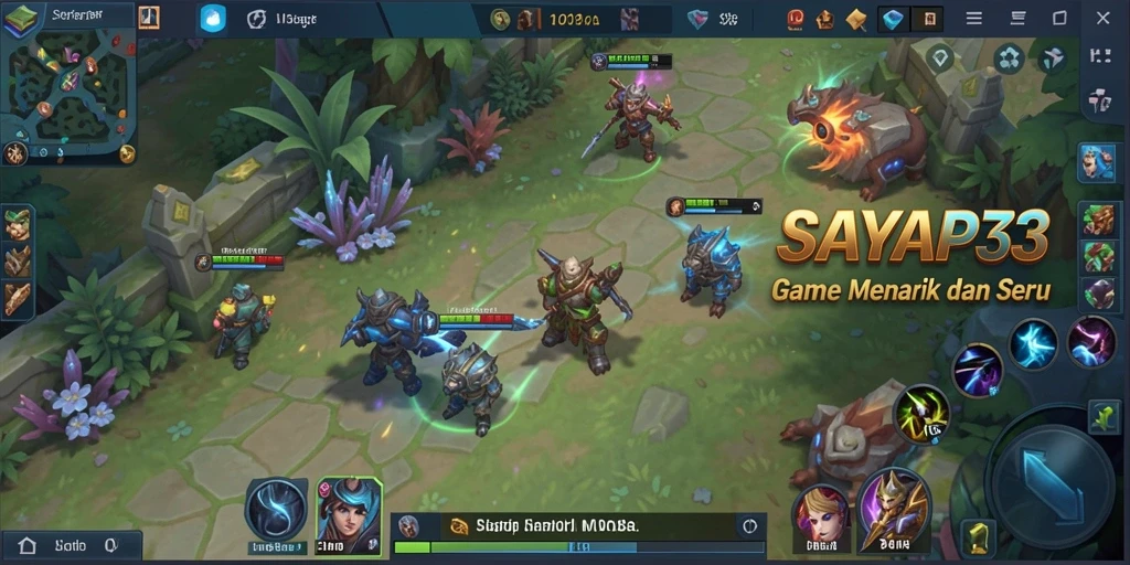 Tampilan gameplay SAYAP33 yang penuh aksi dalam mode MOBA.
