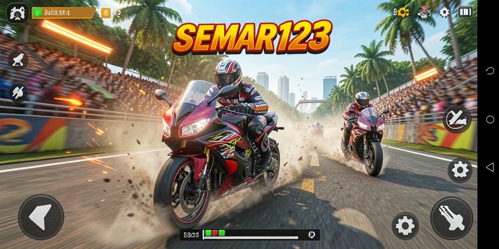 Tampilan menarik dari gameplay balapan motor SEMAR123.