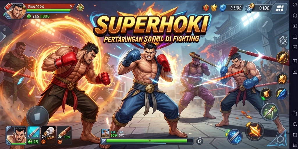 Tampilan gameplay SUPERHOKI yang mendebarkan saat bertarung