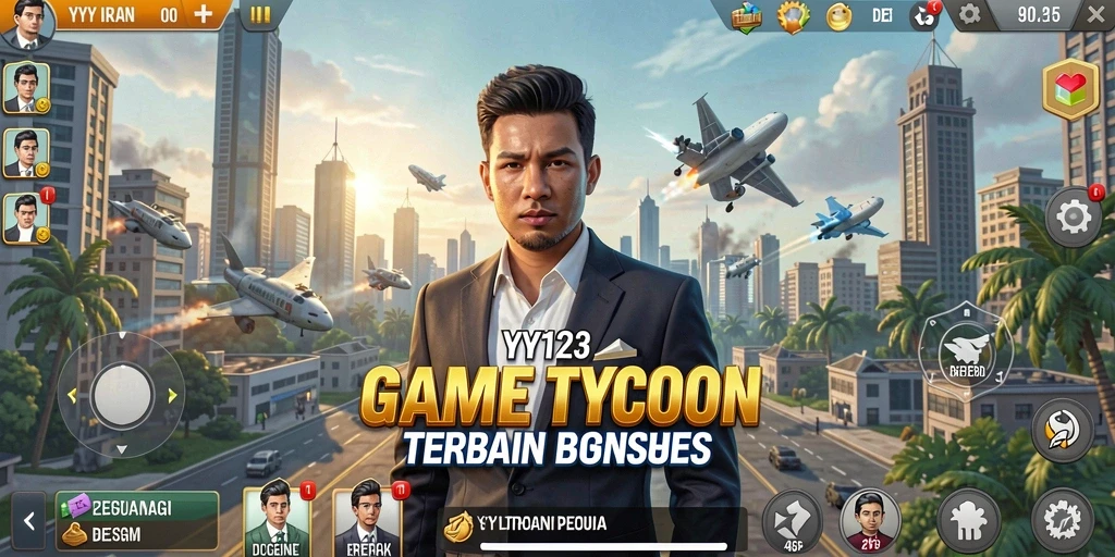 Screenshot menunjukkan gameplay seru dari YY123 dengan berbagai strategi bisnis.